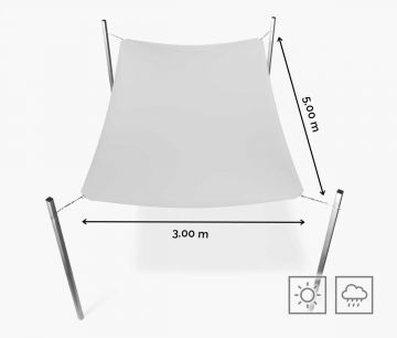 Toldo vela rectangular 300 x 500 cm - hidrófugo - blanco